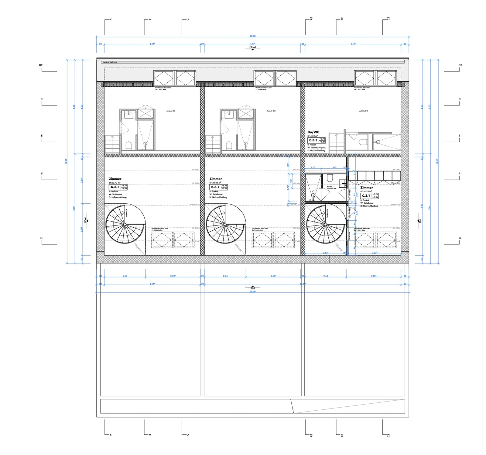 Grundriss Dachgeschoss mit Zimmer unter dem Doppelfirst