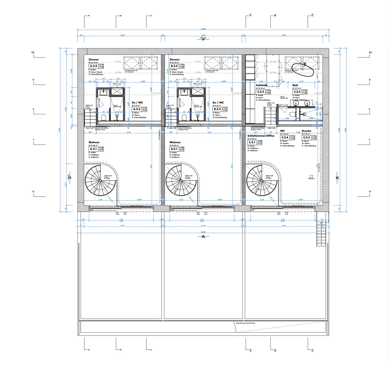 Grundriss Obergeschoss mit Wohnbereich, Zimmer und Dusche/WC